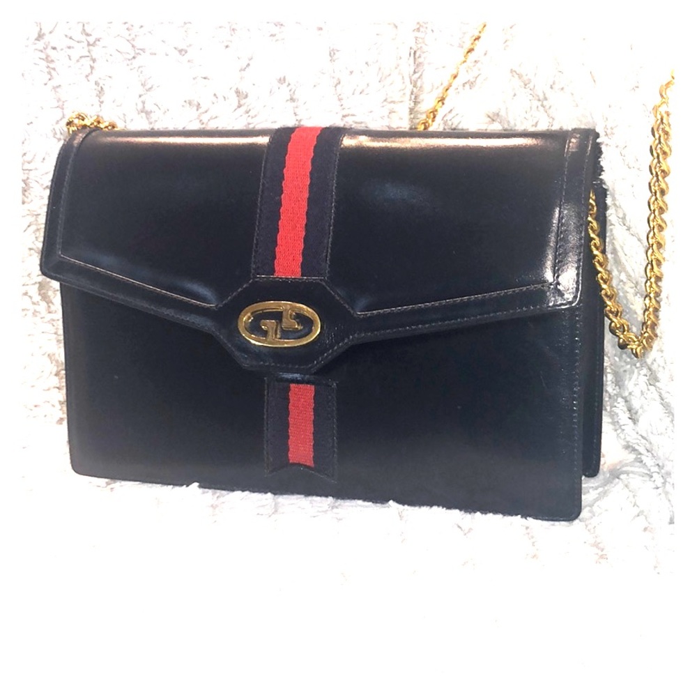 Vintage Gucci hand bag navy blue / red / gold